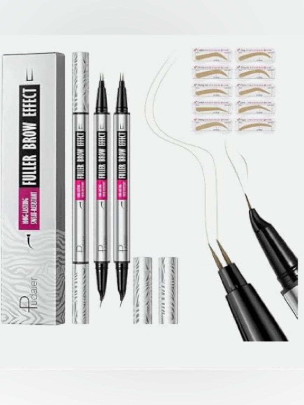 Pudaier 2 pk Fine Tip Eyebrow Pencil, Waterproof Filling Faux Brow , Black